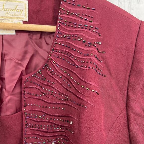 Fifth Sunday (18) VINTAGE 90's Bib Blazer Burgundy Red Beaded Jacket 1990's - Picture 4 of 7
